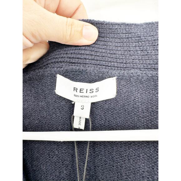 REISS Andrews Merino Wool Cardigan Navy Blue Size S NEW - Picture 6 of 6